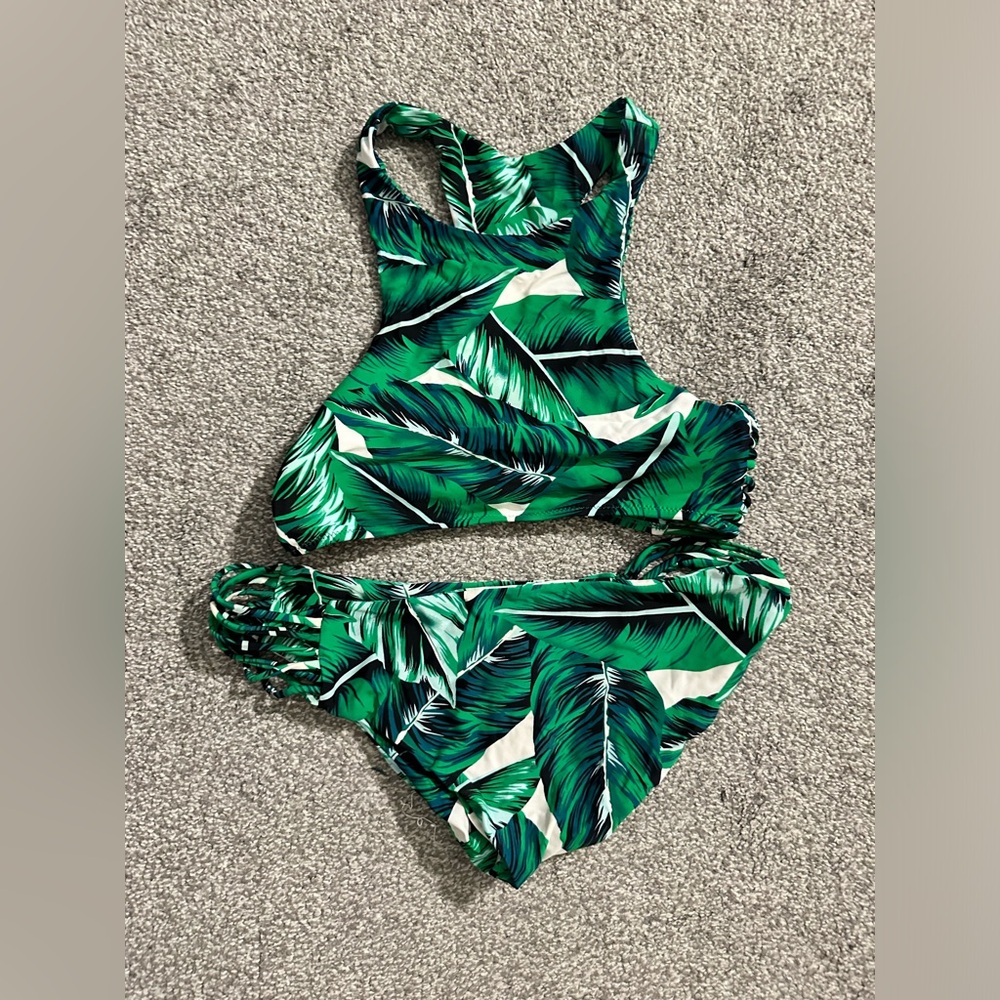 Two Piece Bathing Suit with Palm Tree Leaves